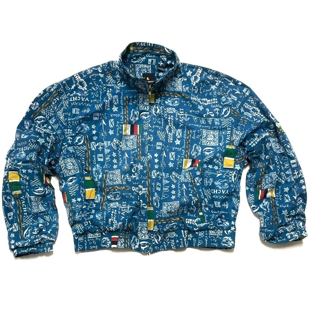 Vtg Nautical All Over YACHT Print Nylon Bomber Jacket Small Regatta Liz Sport